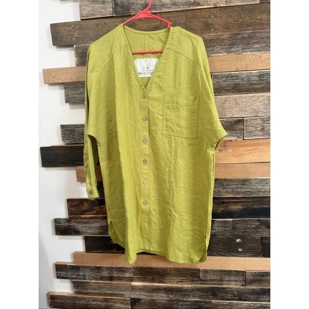 NotPerfectLinen new Livorno lime linen button shirt blouse top oversized size S